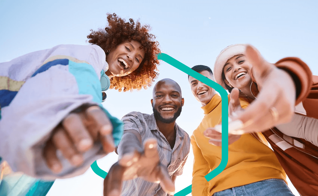 Diverse group of people celebrating freedom of movement